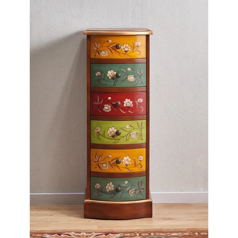 Retro painted 6 six-chest cabinet solid wood storage drawer bucket chef European-style Chinese-style narrow vertical cabinet sid