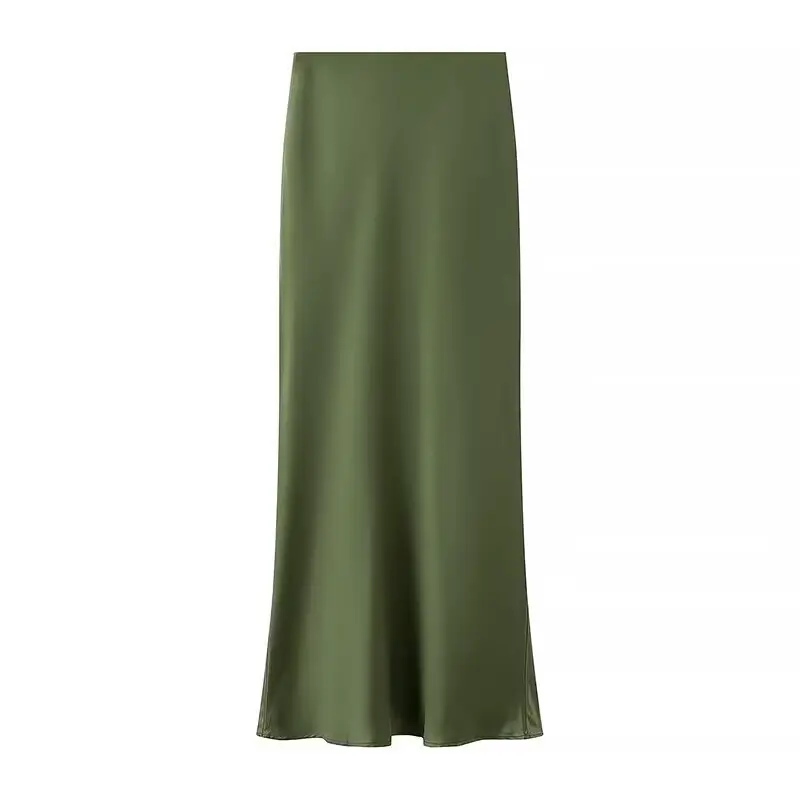 JNLEAOG Autunno Nuovo Faionable Gonna lunga in raso di seta Donna Casual Sle Vita alta Gonna a trapezio Tessuto in poliestere Busin S...