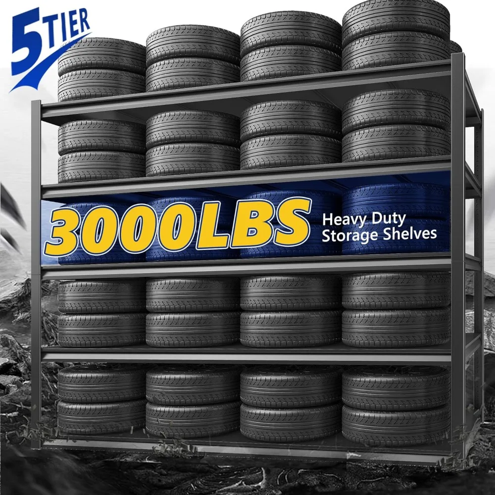 Prateleiras de armazenamento de metal ajustáveis de 5 camadas para serviço pesado para garagem, resistência industrial, comporta até 3000 libras