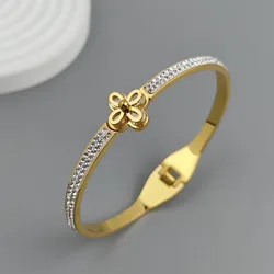New four-leaf clover zircon gold-plated stainless steel bracelet 18K, high quality waterproof couple bracelet, wife gift