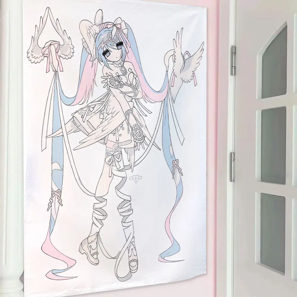 Nordic Instagram Aesthetic Girl Pattern Tapestry Bed Headboard Wall Decor Background Cloth for Dorm Rental Multi-Size Flat Print