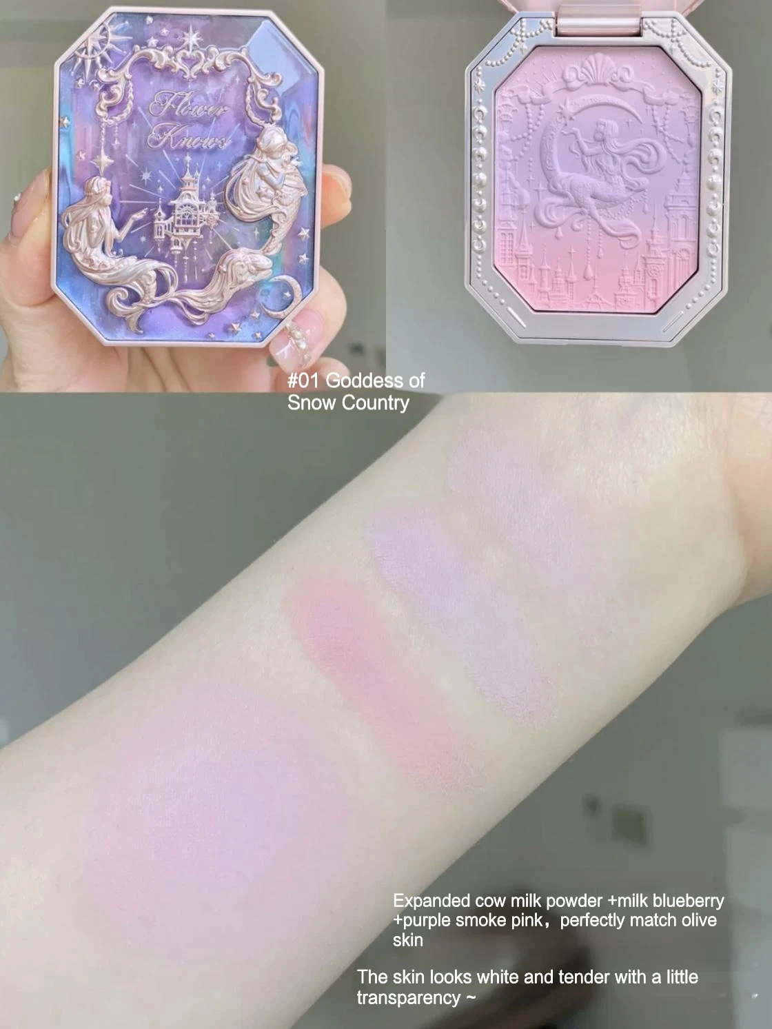 Flower Knows Cheek Blush Moonlight Mermaid Tri-Color Gradient Blusher in Matte Finish Vegan Cruelty Free Private Label Makeup