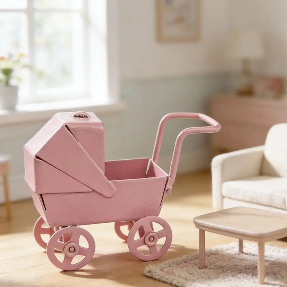 1:12 Scale Dollhouse Miniature Model Doll Accessories Ornaments Mini Baby Stroller Iron DIY Doll House Bedroom Scene Decor