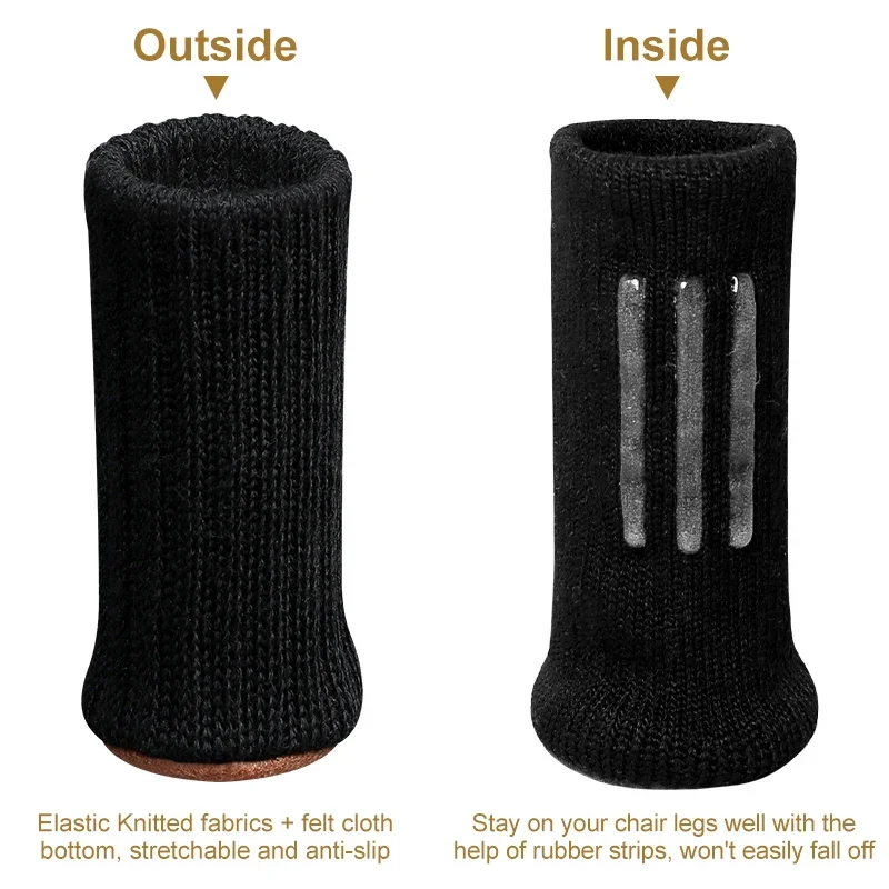 24PCS Silicone Chair Leg Covers, Knitted Anti Slip Noise Reduction Floor Protector, Prevent Scratches for Furniture Legs