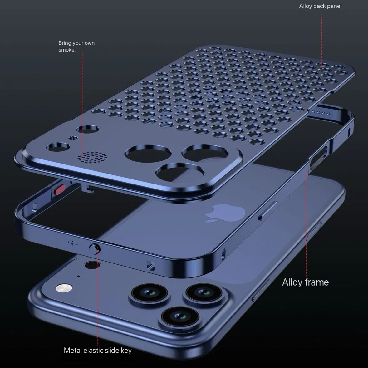 Фото Чехол Mac Pro Honeycomb Grid Mesh Cooling Metal Snap Fastener для iPhone 16 17 Pro Max 15 14 13 12, металлический, с сетчатой структурой, для ароматерапии