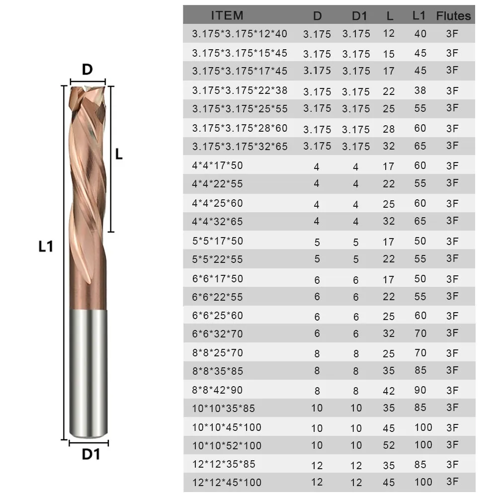 Milling Cutter 3.175/4/5/6/2/10/12mm Shank Up Down Cut End Mill 3 Flute CNC Router Bits for Aluminum Milling Tools