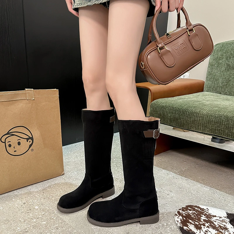 

Women's Fashion Boots Spring and Autumn New Style Round Toe Back Zipper Knee-high Boots Women Stitching High Boots