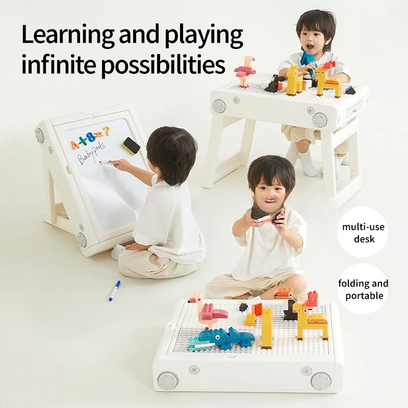 Multifunctional educational activities children's plastic drawing folding building block table and chair set