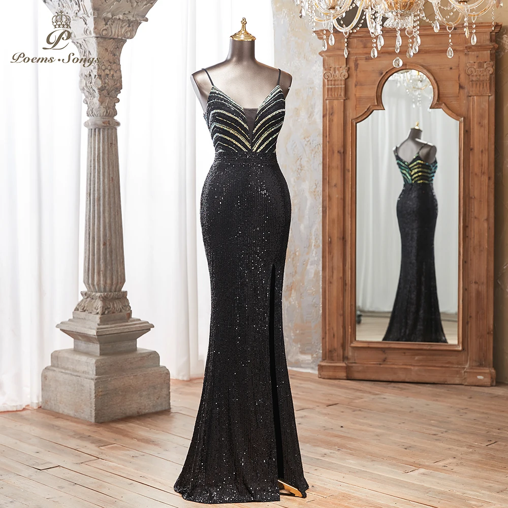 Gorgeous Black Sequin Evening Dress Sexy Slim Fit Perfect for Party & Evening Events vestidos de fiesta Show Off Your Curves