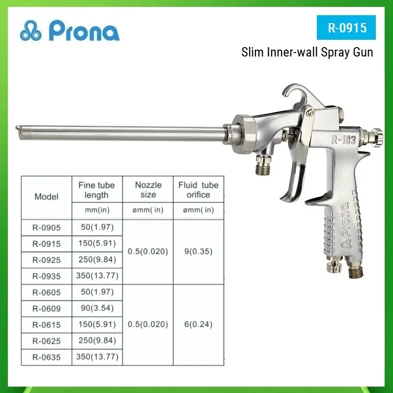 

Prona R-0915 Тонкий пистолет-распылитель для внутренних стен, пневматические инструменты, насадка для пистолета для покраски, длина трубки 0,5 мм, длина 150 мм, внутренняя поверхность краски