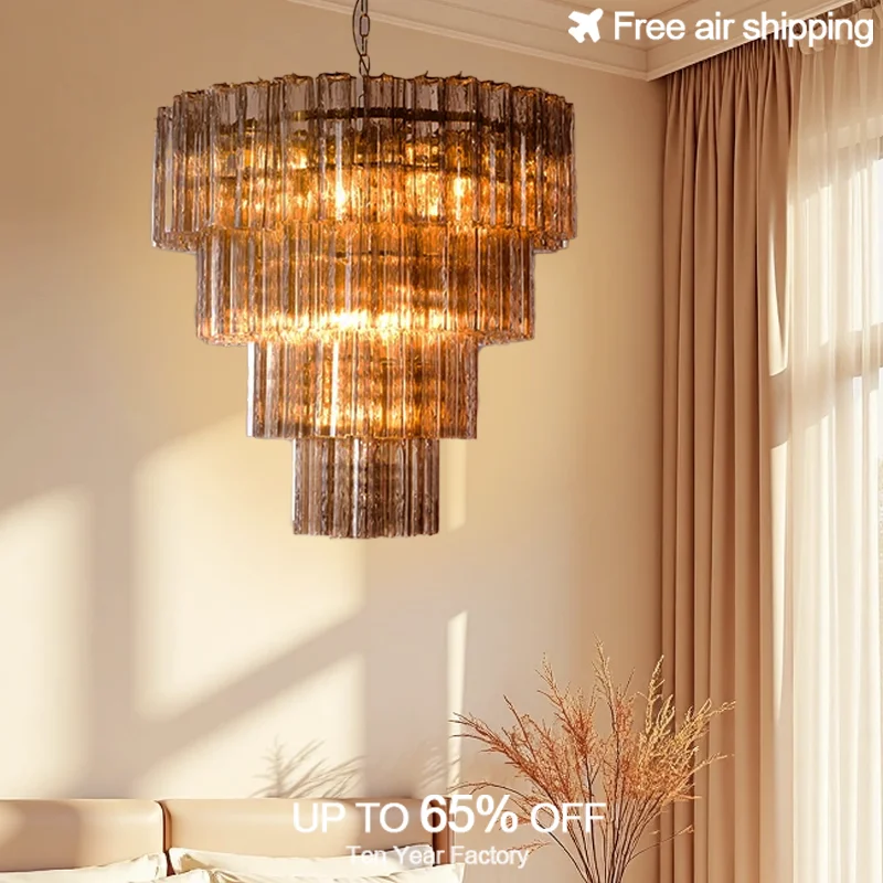 

Round Smokey Gray Murano Glass Pendant Light Hanging Chandelier for Dining Room Living Room Entrance Loft Bedroom Modern Home De