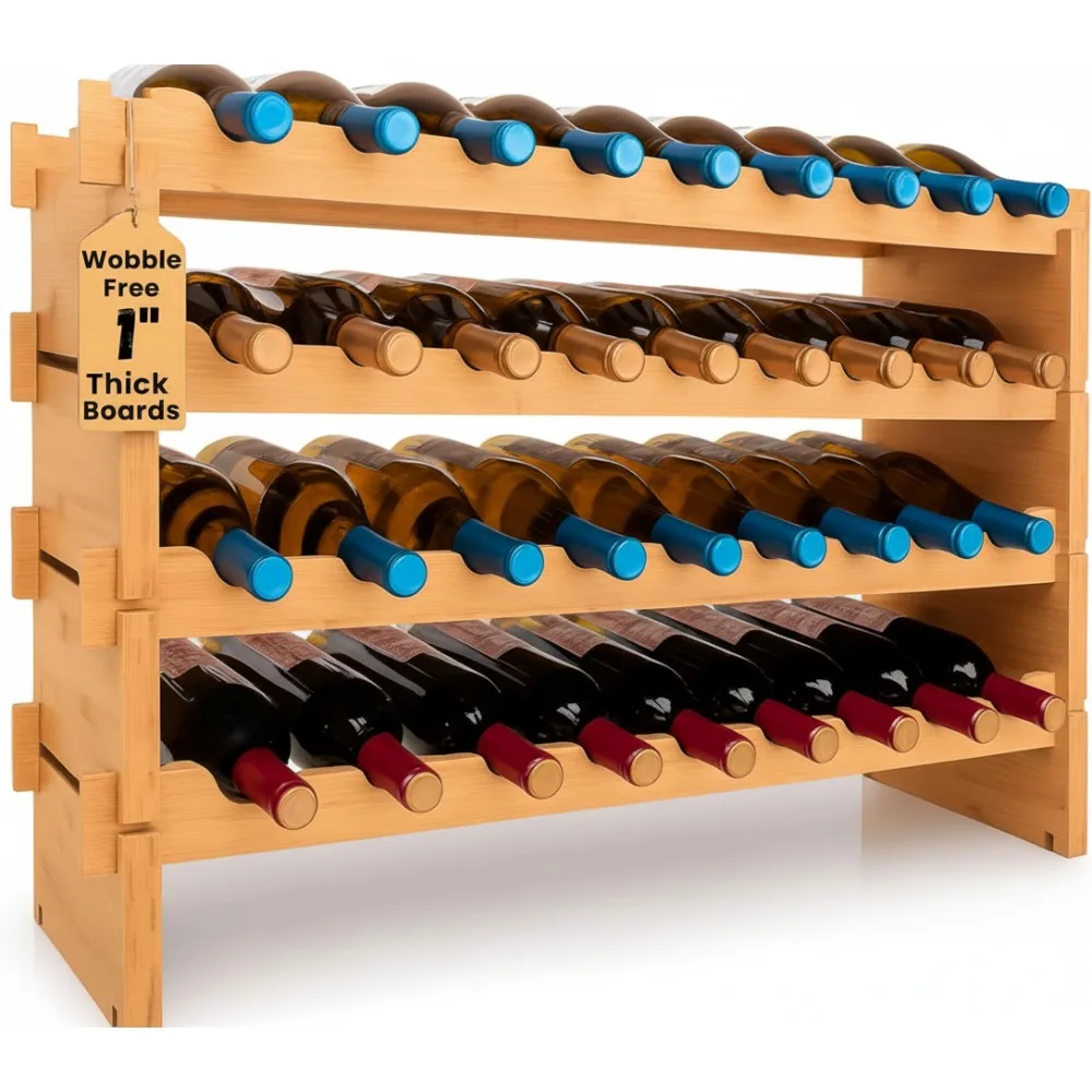 

Штабелируемая бамбуковая винная полка на 36 бутылок, 4-уровневое качающееся хранилище для кухонного барного погреба — простая сборка