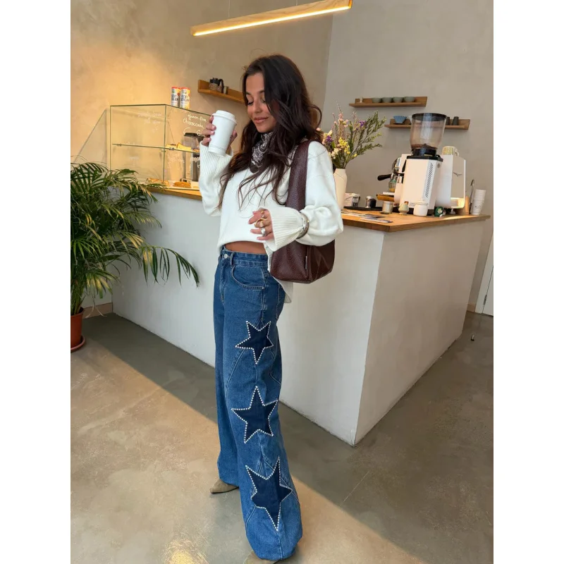 Autumn 2026 Women's Fashionable Casual Loose Straight Denim Pants High Waist Classic Blue Trendy Comfortable Fit Jeans