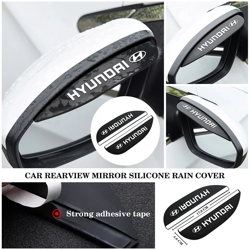 

Silicone Car Rear View Mirror Rain Cover Sun Visor Rain Eyebrow Sticker For Hyundai N Logo Line Sonata Tucson Azera Elantra Kona