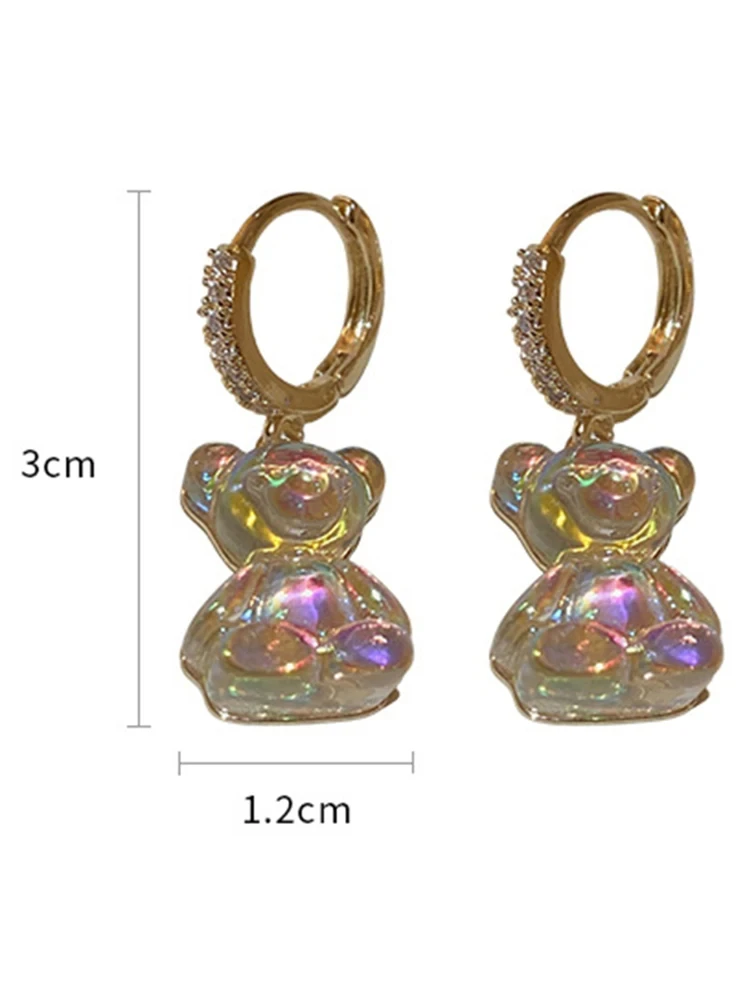 Cute Bear Earrings For Women Shiny Zircon Earrings 2024 New Trendy Golden Copper Drop Earring Party Wedding Jewelry Girls Gifts image 2