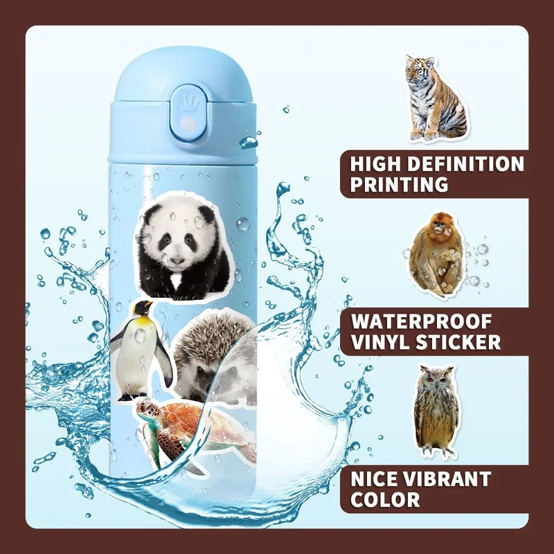 10/25/50pcs PVC Realistic Zoo Jungle Animal Stickers for Teachers School Water Bottle Scrapbook Skateboard Luggage Decals