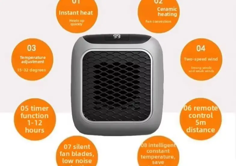 800W Compact Office Space Heater - Portable Mini Sunlight Warm Air Heater with Wall-Mounted Function