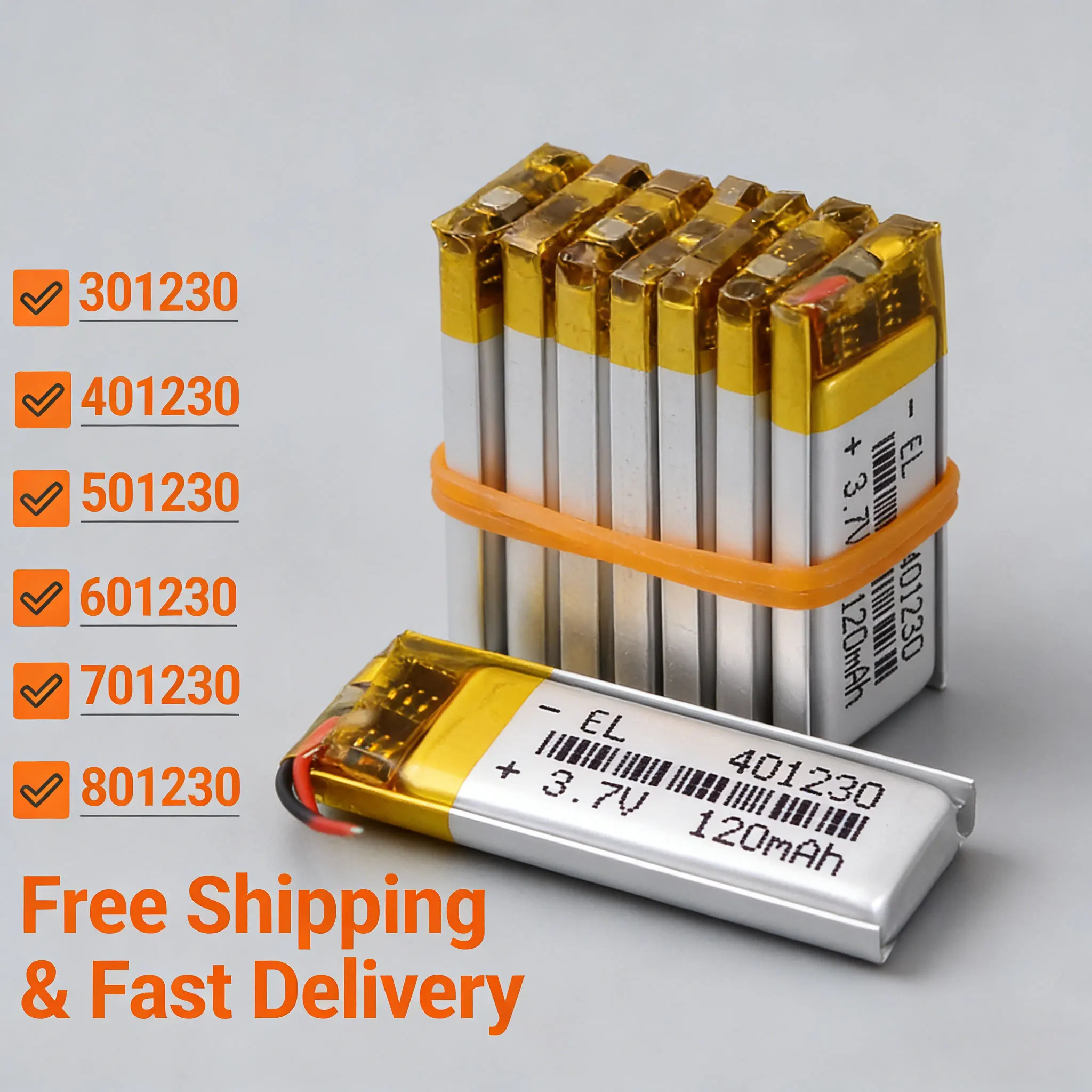 

Rechargeable 3.7V 230mAh Battery 10Pcs/Lot Model 301230 401230 501230 601230 701230 801230