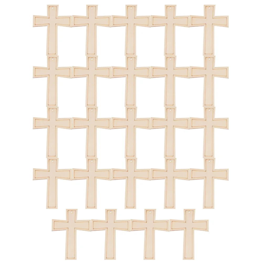 

24Pcs Wooden Design Chips Cross DIY Wood Hanging Decoration Kids Hand-Painted Crafts Hollow Wooden Pieces for Creative Play