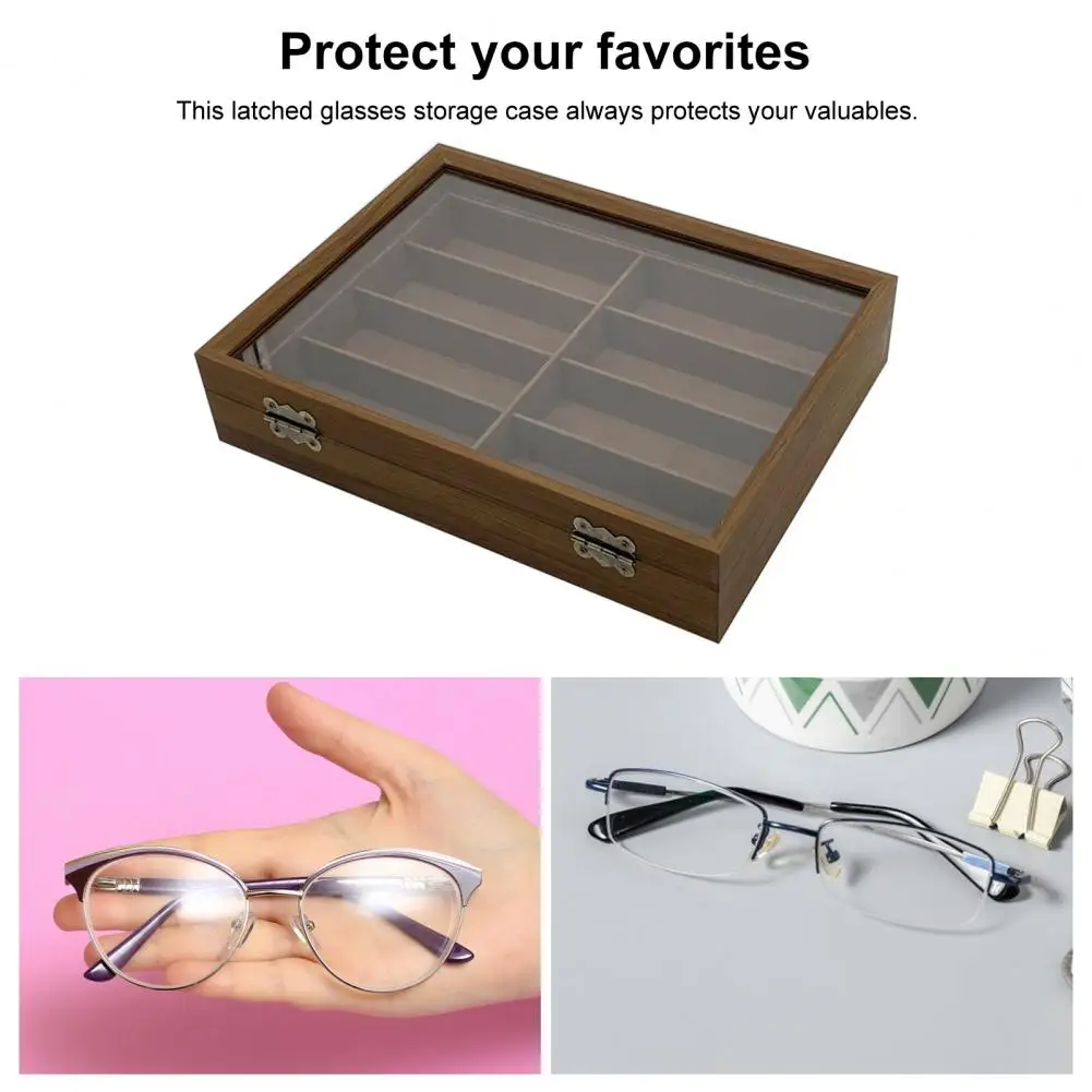 Glasses Organizer Display Case Wooden Sunglasses Eyeglasses Organizer with Display Case for Multiple Glasses Watches Jewelry