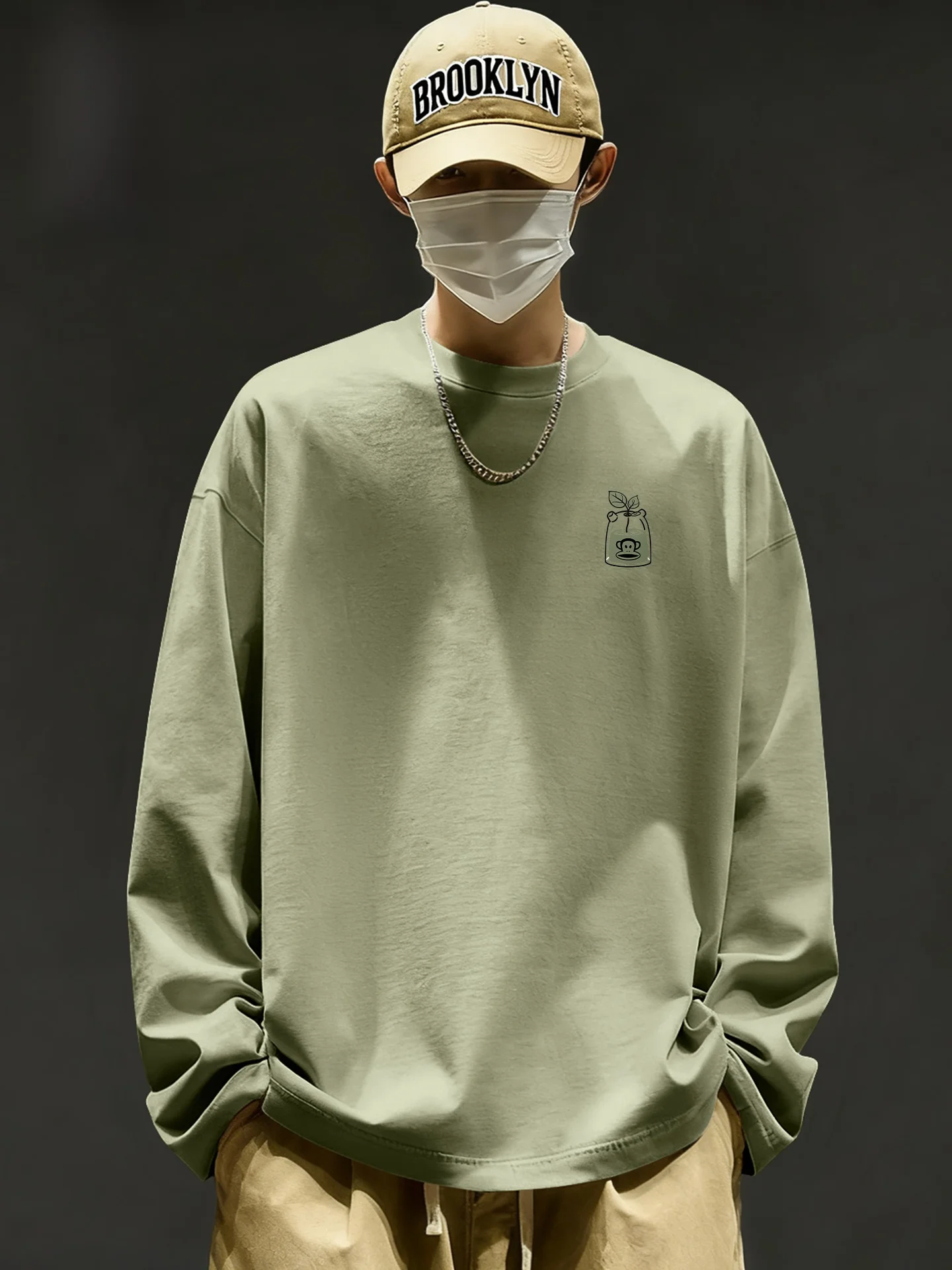 

Мужская футболка с длинным рукавом и круглым вырезом, простая спортивная хлопковая дышащая толстовка для весны и осени