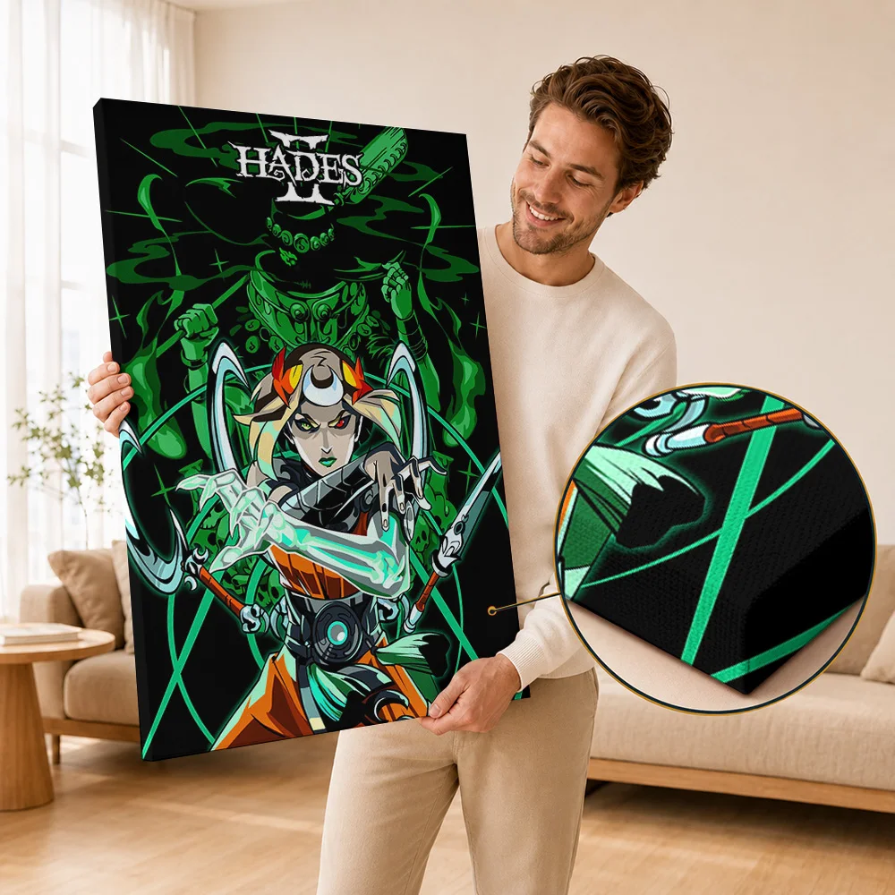 Hades II Framed Canvas Print Posters Cinematic Digital Design Wall Decor With Customized Photo For Teen Bedroom Ideal Gamer Gift