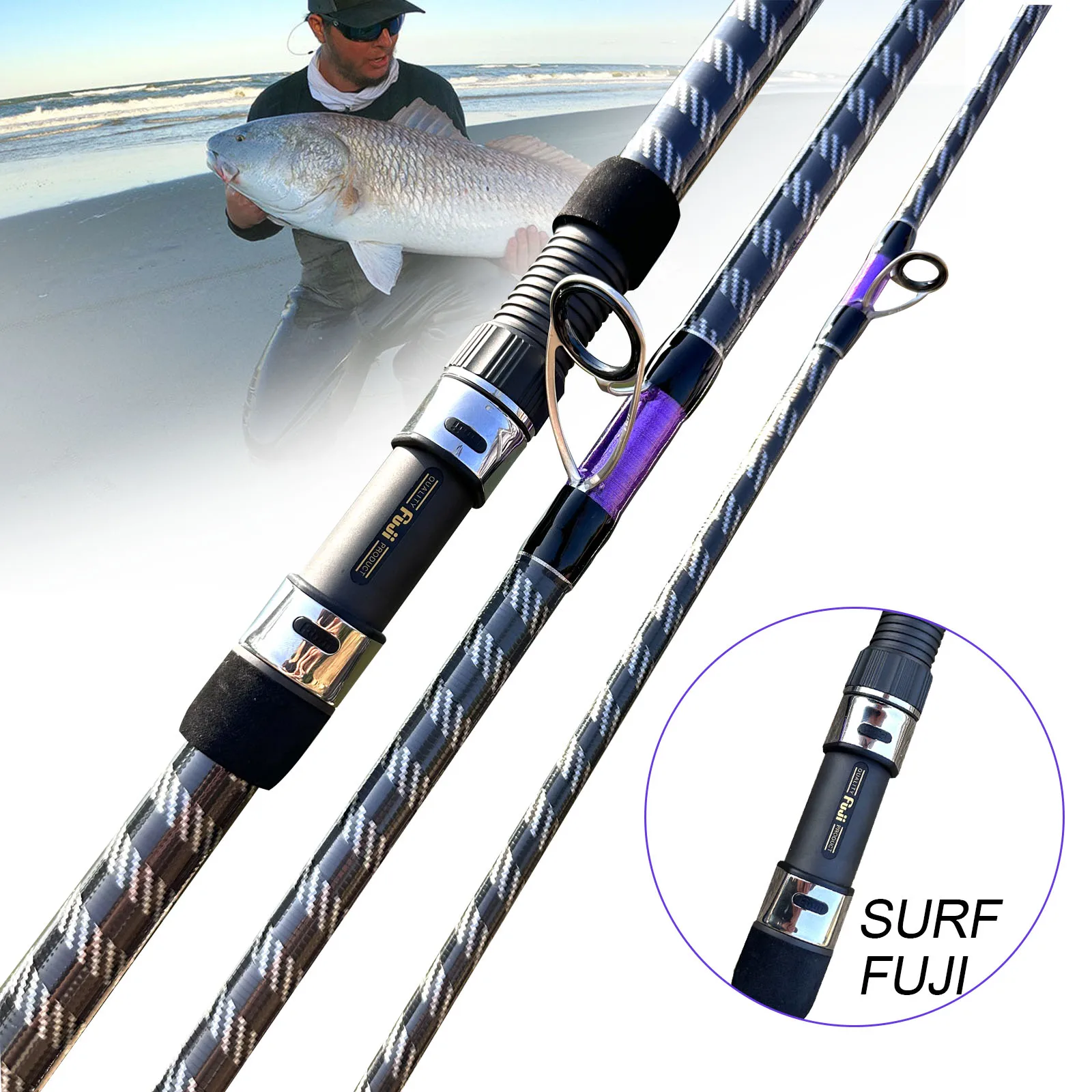 

Suitable for Fuji 4.2m 4.5m 3-section Carbon Fiber Telescopic Long Casting Surf Fishing Rod Blank