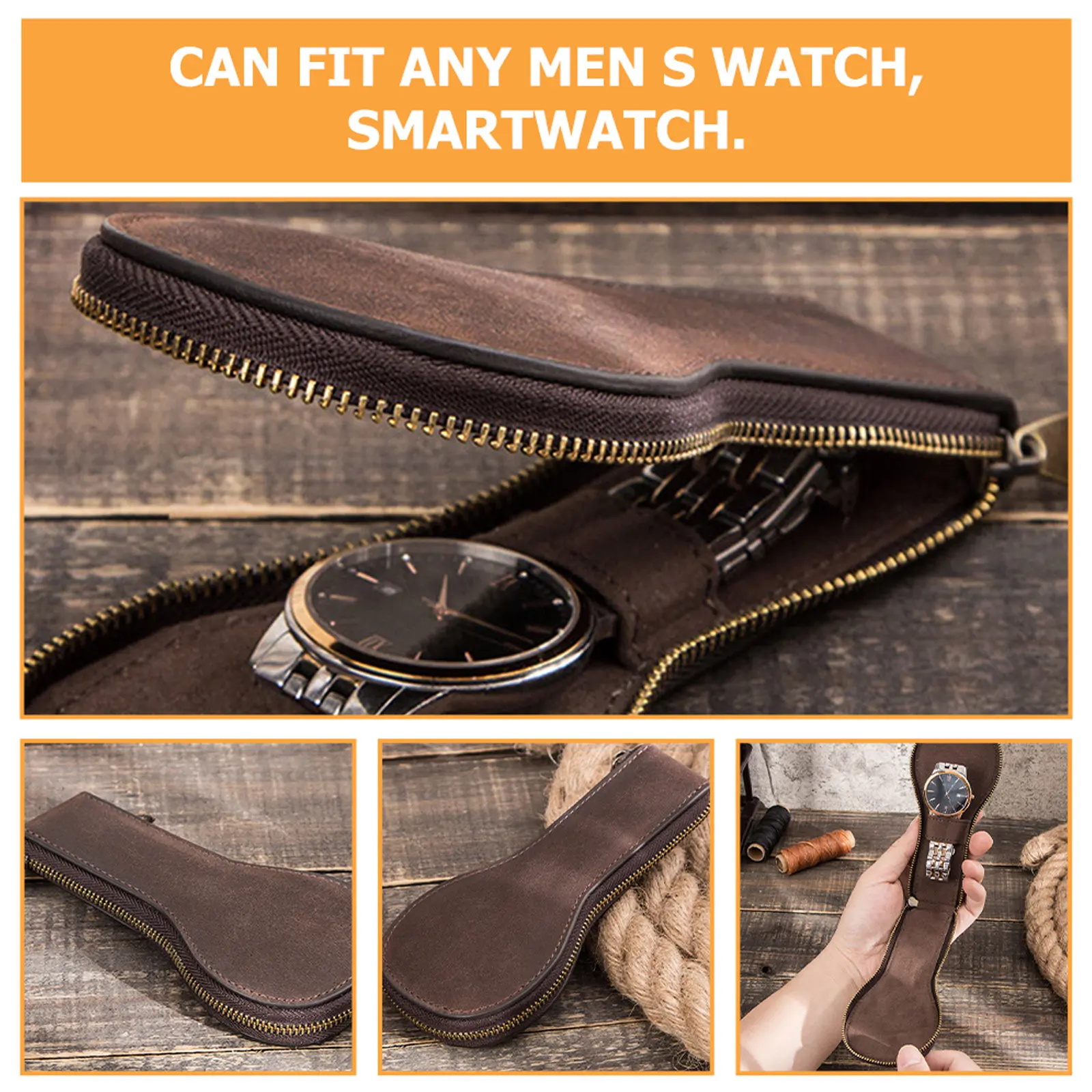 

Watch Case Portable Coffee Travel Watch Container Shockproof Wear Resistant Protective Box for Men Smartwatch Storage