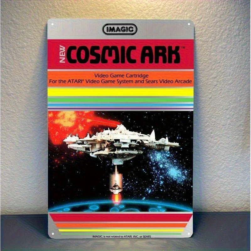 Cosmic Ark Retro Arcade Game Metal Poster - Vintage Space-Themed Wall Art, Heavy-Duty Iron Tin Sign Decor, es, Perfect for Garag