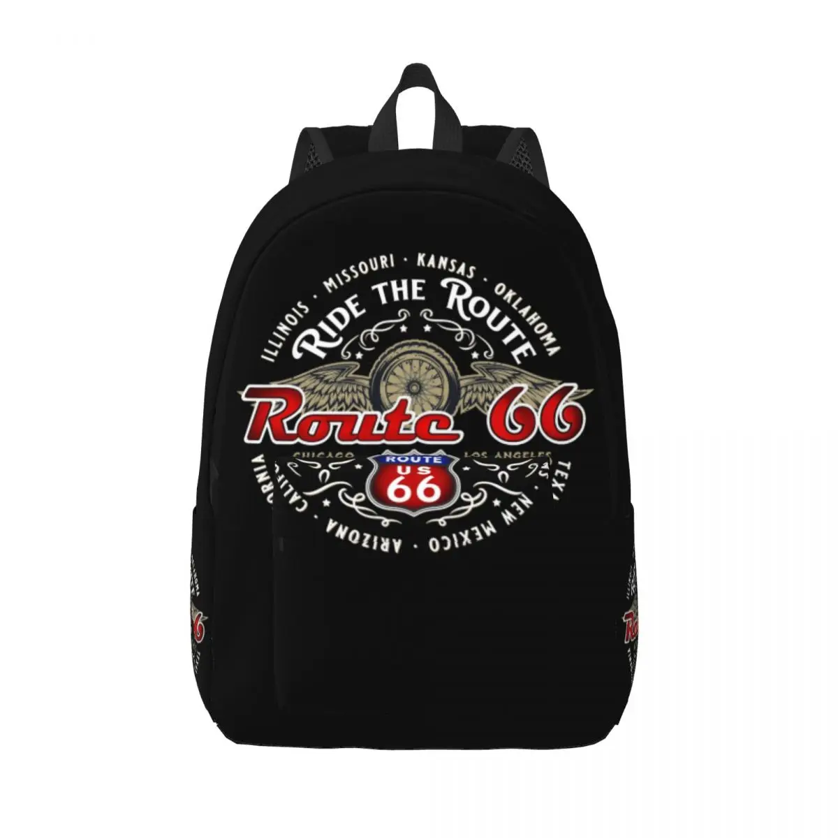 

Ride The Route 66 Biker Motorcycle Cruise America's Highway Canvas Backpacks Basic Bookbag for College The Mother Road Bags