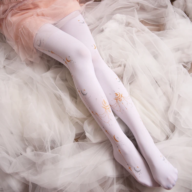 Japanese Teen Sexy Stockings Anime Cute Printed Jumpsuits for Women Sweet Kawaii Slim Lolita Thigh High Socks