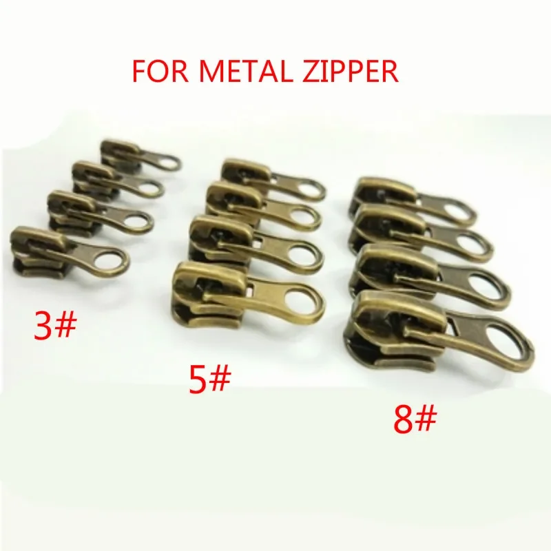 10pcs/Lot 3# 5# 8# 10# Vintage Silver Gun Black Bronze Metal Zipper Slider Puller Head  Repair Fix Tailor Sewing Accessories