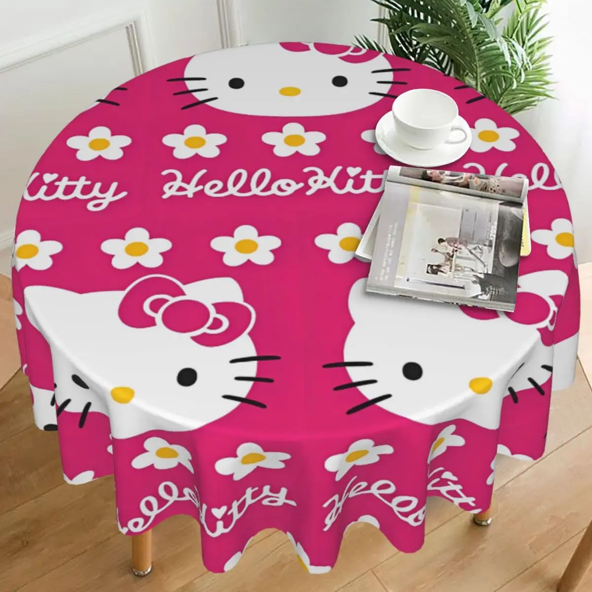 

Скатерть Hello Kitty, водонепроницаемая крышка для круглого стола, винтажный дизайн, скатерть для декора, домашней столовой