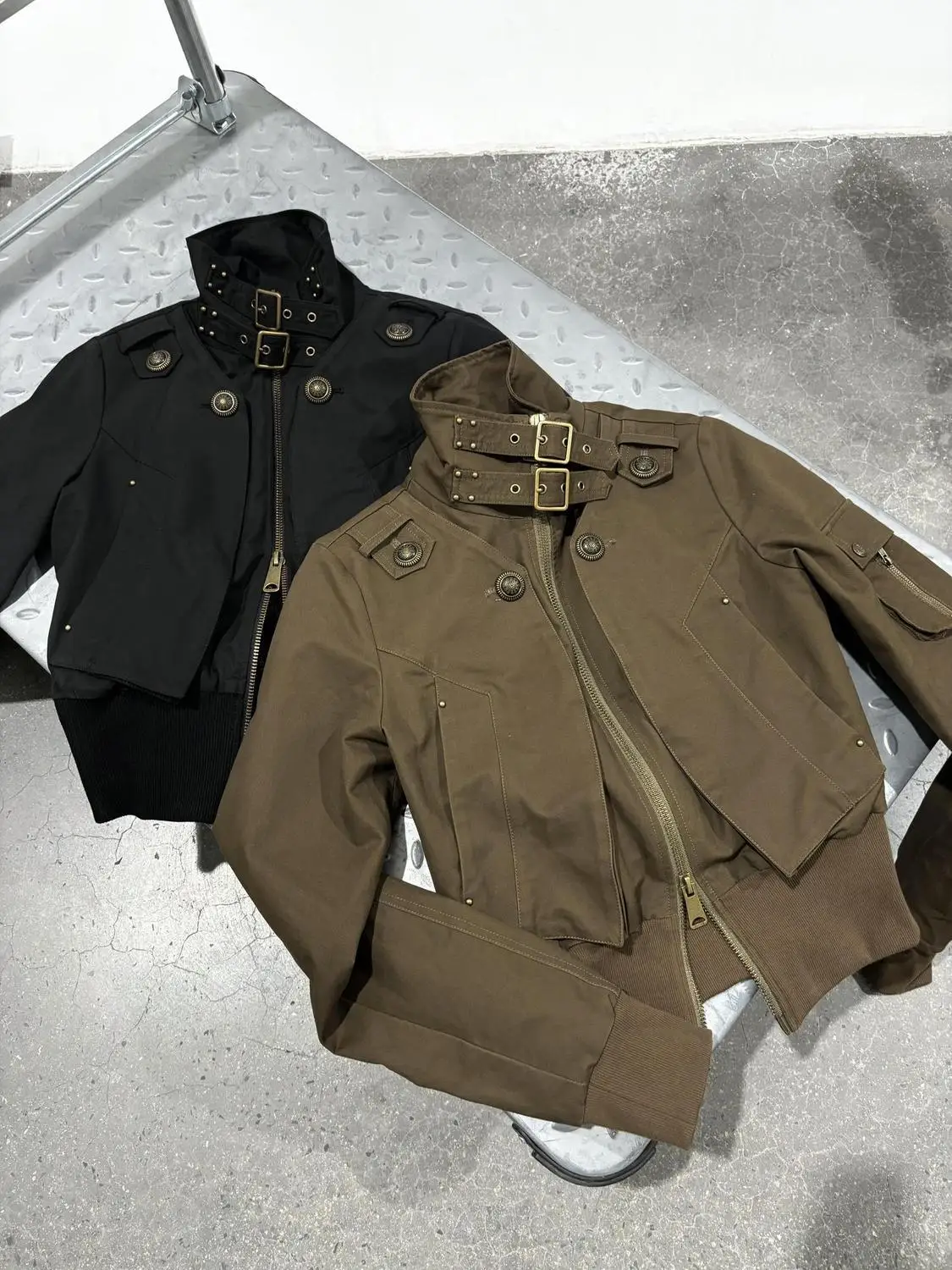 

Subculture Harajuku Vintage Safari Coats with Hooded Women Zipper Sweatshirts Casual Streetwear Grunge Jacket Y2k Stand Neck