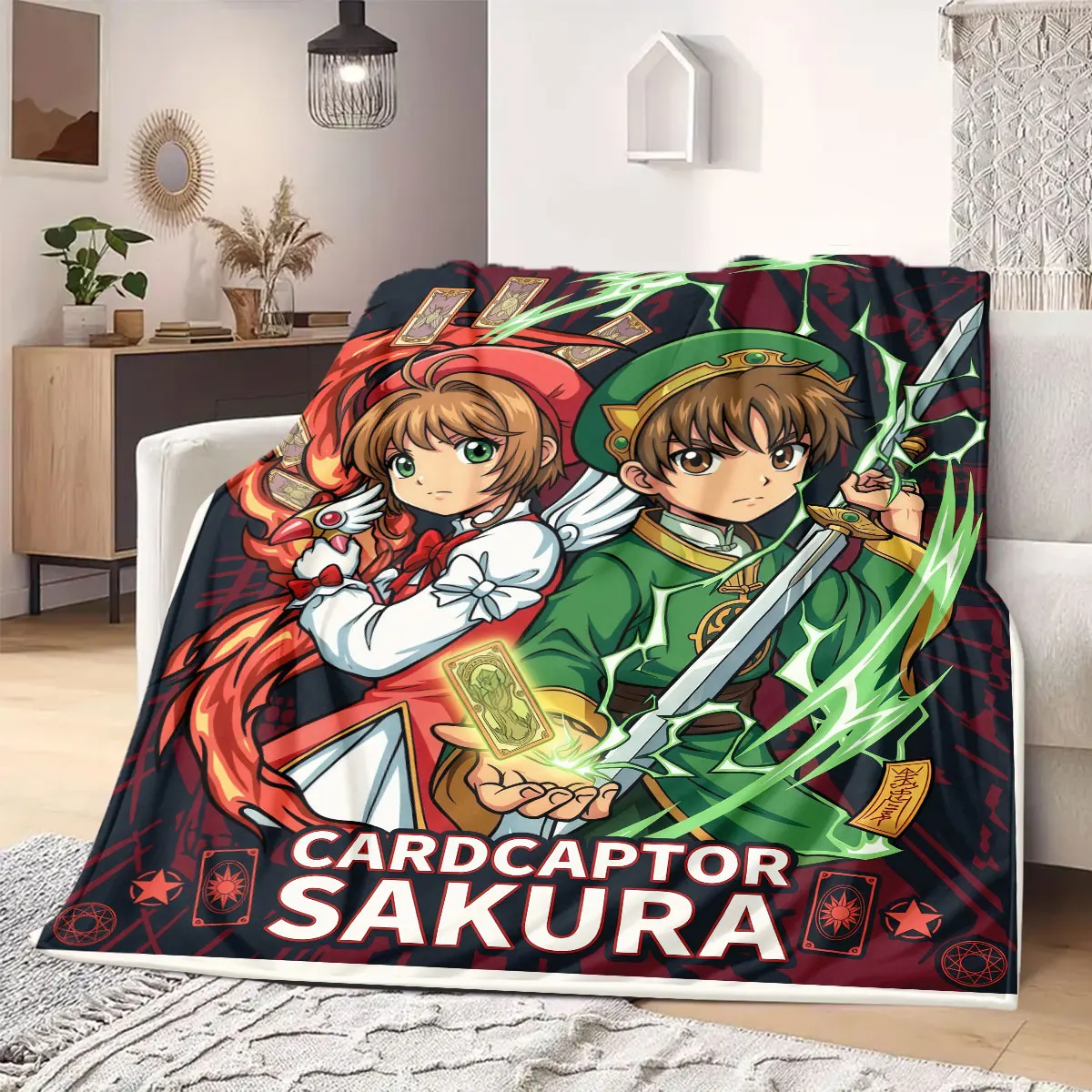 Cardcaptor Sakura Fancy Print Flannel Blanket, Cartoon Style for Bed Decor, Warm Home Essentials, Portable Picnic Throw_LIAN