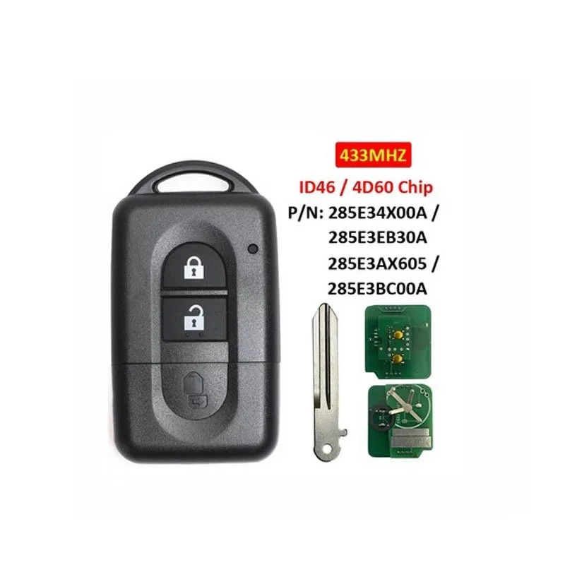 KEYDIY 285E34X00A 285E3EB30A Kunci Remote Pintar Fob untuk Nissan Xtrail Qashqai Pathfinder Micra Juke ID46/4D60 Chip 433MHz