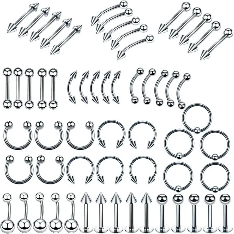 40/60PC/Set 14G Stainless Steel Nose Ear Belly Lip Tongue Ring Captive Bead Eyebrow Bar Piercing Kit Sexy Body Piercing Jewlry