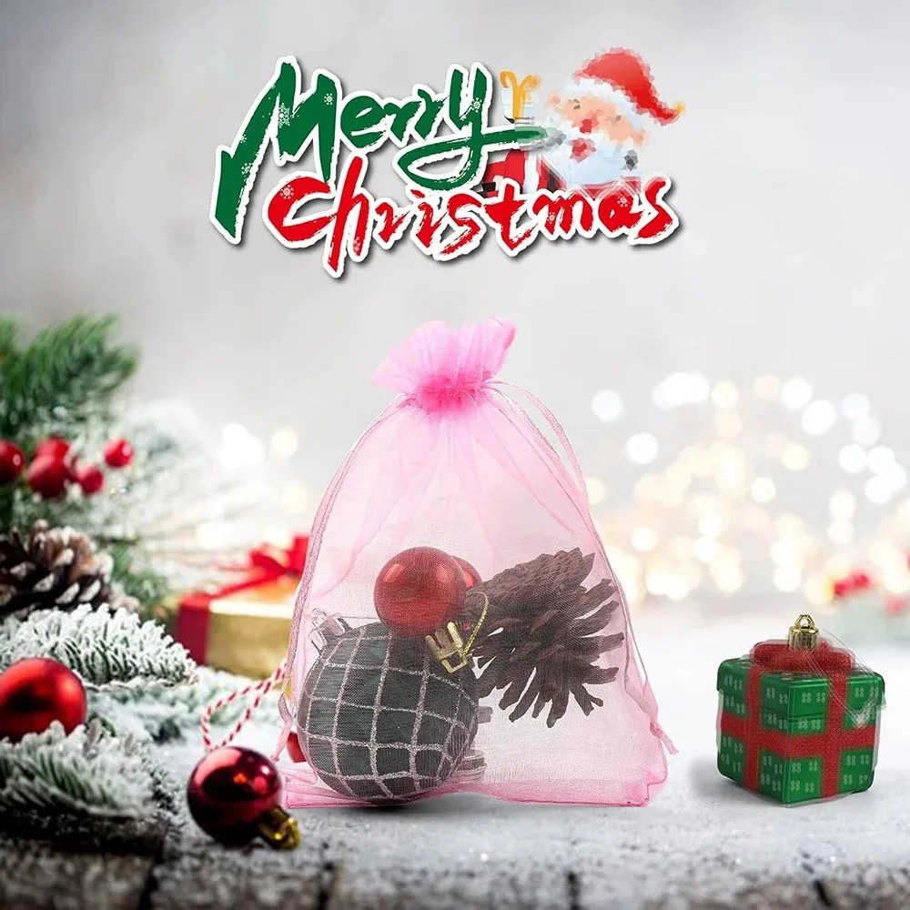 100/50pcs White Organza Bags Jewelry Packaging Wedding Party Gift Bags Drawstring Candy Pouches Christmas Small Bag Storage view 4