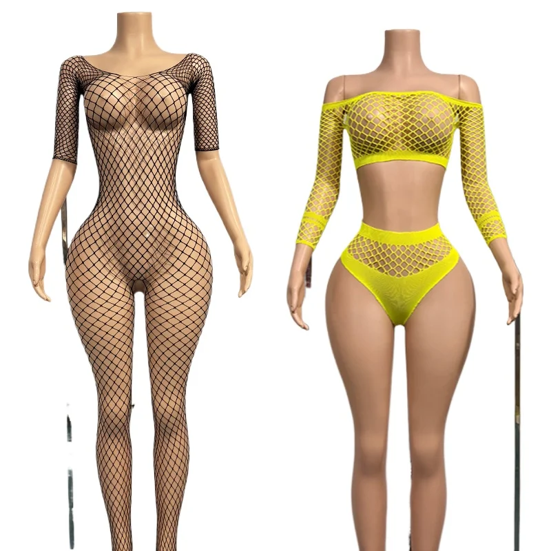 

See Through Women's Underwear Fishnet Bodysuit Sparkle Rhinestone Sexy Mesh Tight Lingerie Body Suit Costumes