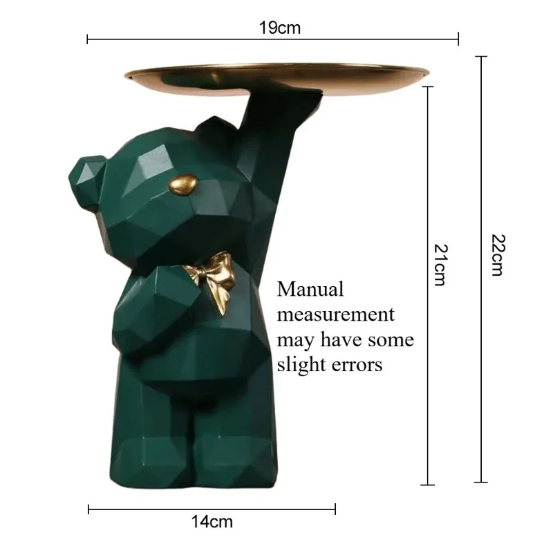 Resin Lovely Nordic Bear Sculptures Keys Holder Geometric Bear Statue Floor Tray Ornament for Home Decor Bookshelf Decor