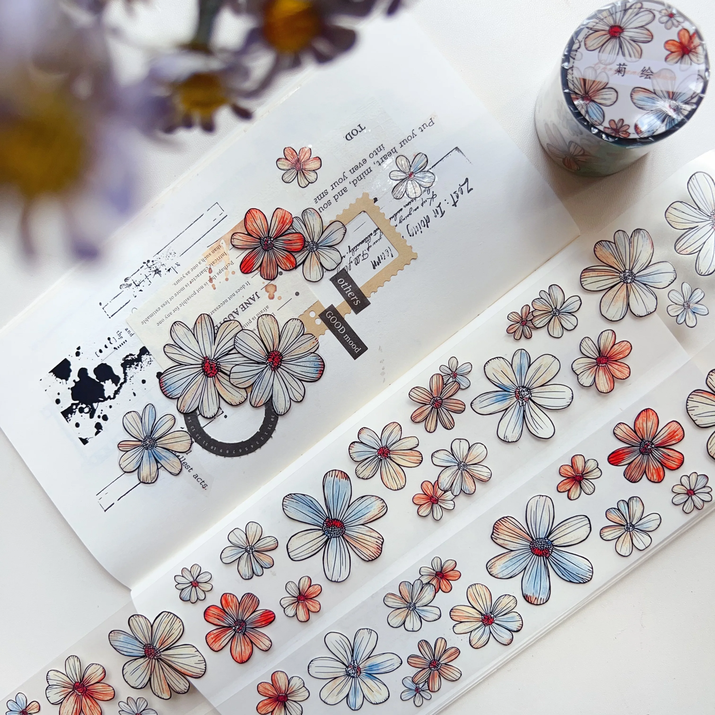South West Studio Vintage Lovely Painting Daisy Washi PET Tape Planner DIY Card Making Scrapbooking Plan Decorative Sticker