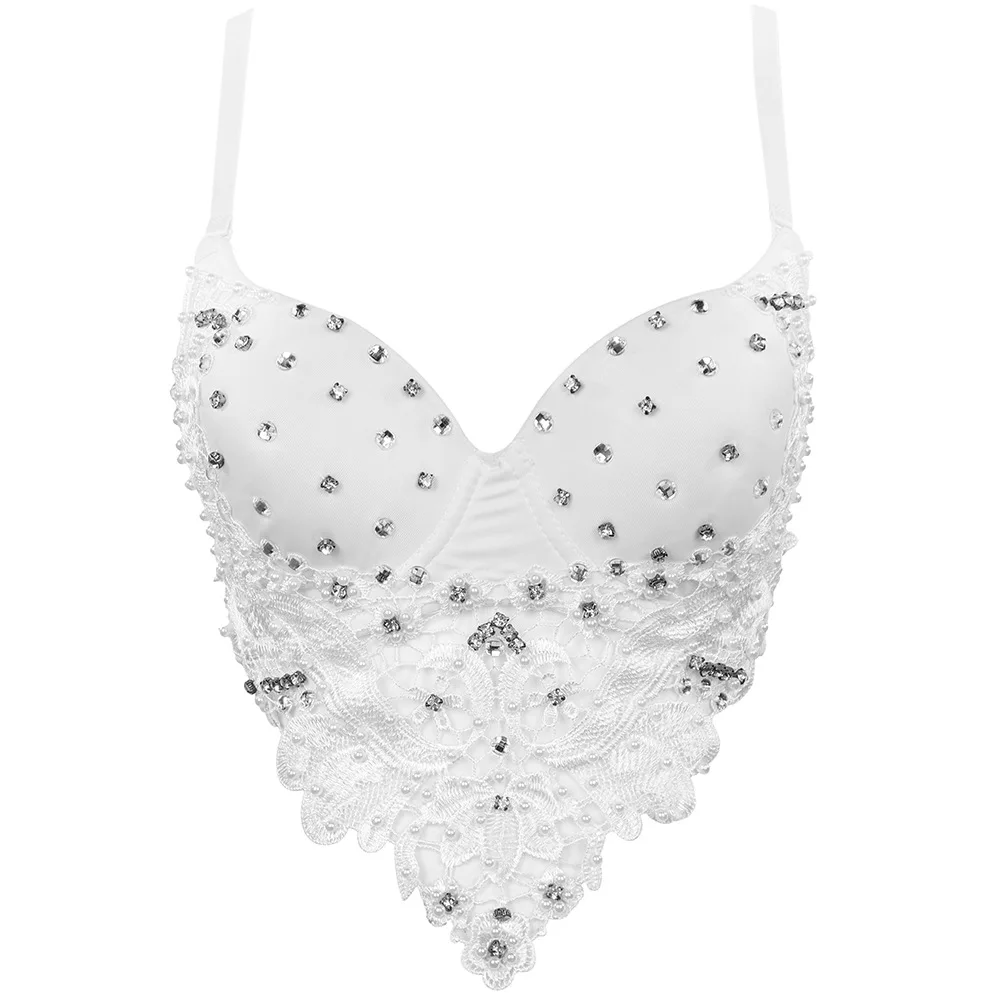 Lace Camis Women Crop Top Rhinestones Pearl Bra Top Night Club Show Festival Party Tank Top Hot Girl crop tops women 2023