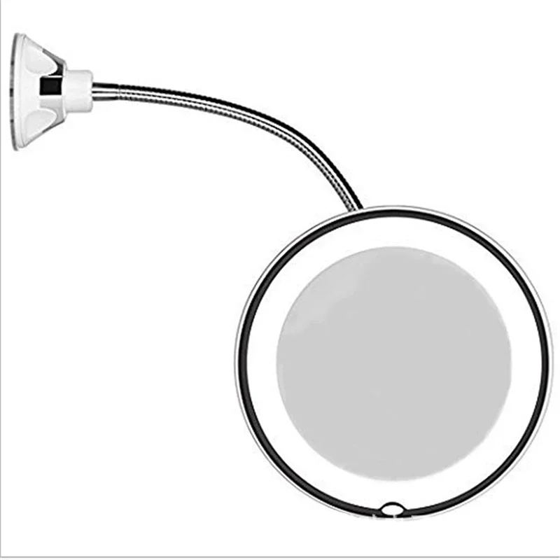 Zuignap Ronde Make-Up Spiegel Met Led Licht 10X Vergrootglas Wall Mount Flexibele Slang 360 Graden Roterende Badkamer Spiegel