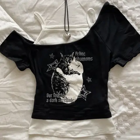 Asthetische ゴス Fledermaus ブリーフ Y2K Stil zweitelige Tシャツ Kurzarm Weste 原宿ストリート Hosentrger Frauen Kleidung シャツ