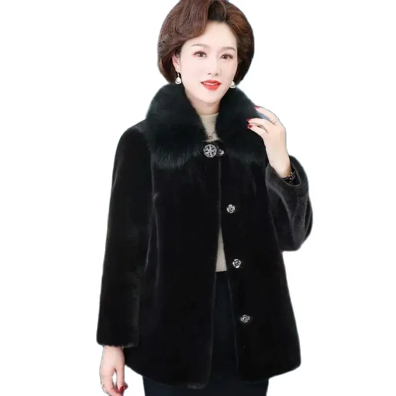 

New Mother Mink Coat Middle-aged And Elderly Winter Fashion Large Size Mink Short Aristocratic Imitation Fur Loose Coat Female