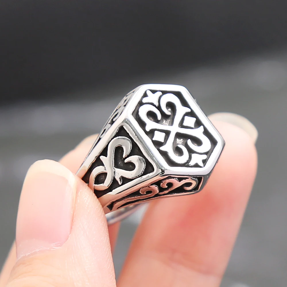 Gothic Vintage Viking Flower Ring Scandinavian Stainless Steel Fashion Men's Women's Couple Unique Ring Jewelry Gifts Wholesale