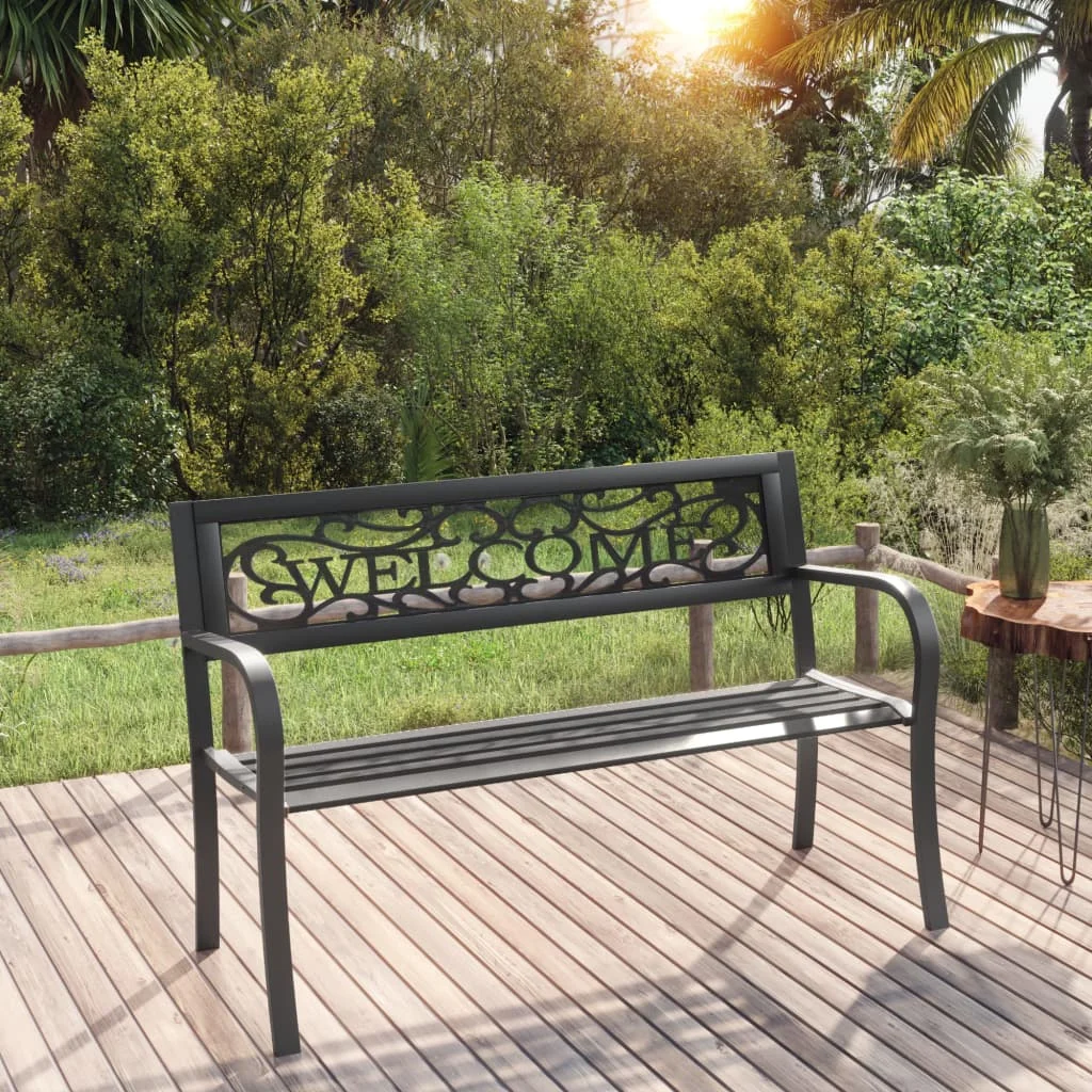 

Patio Bench 49.2" x 20.9" x 30.3" Steel Black Outdoor Chair Porch Furniture