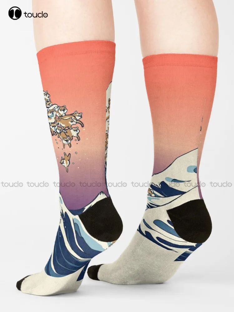 

The Great Wave Of Shiba Inu Socks Blue Socks Personalized Custom 360° Digital Print Gift Harajuku Unisex Adult Teen Youth Socks