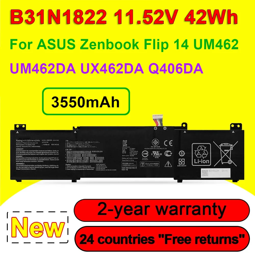 B31N1822 For ASUS Zenbook Flip 14 UM462 UM462DA UX462DA-AI022T Q406 Q406D Q406DA Series Laptop Battery 11.52V 42Wh 3550mAh