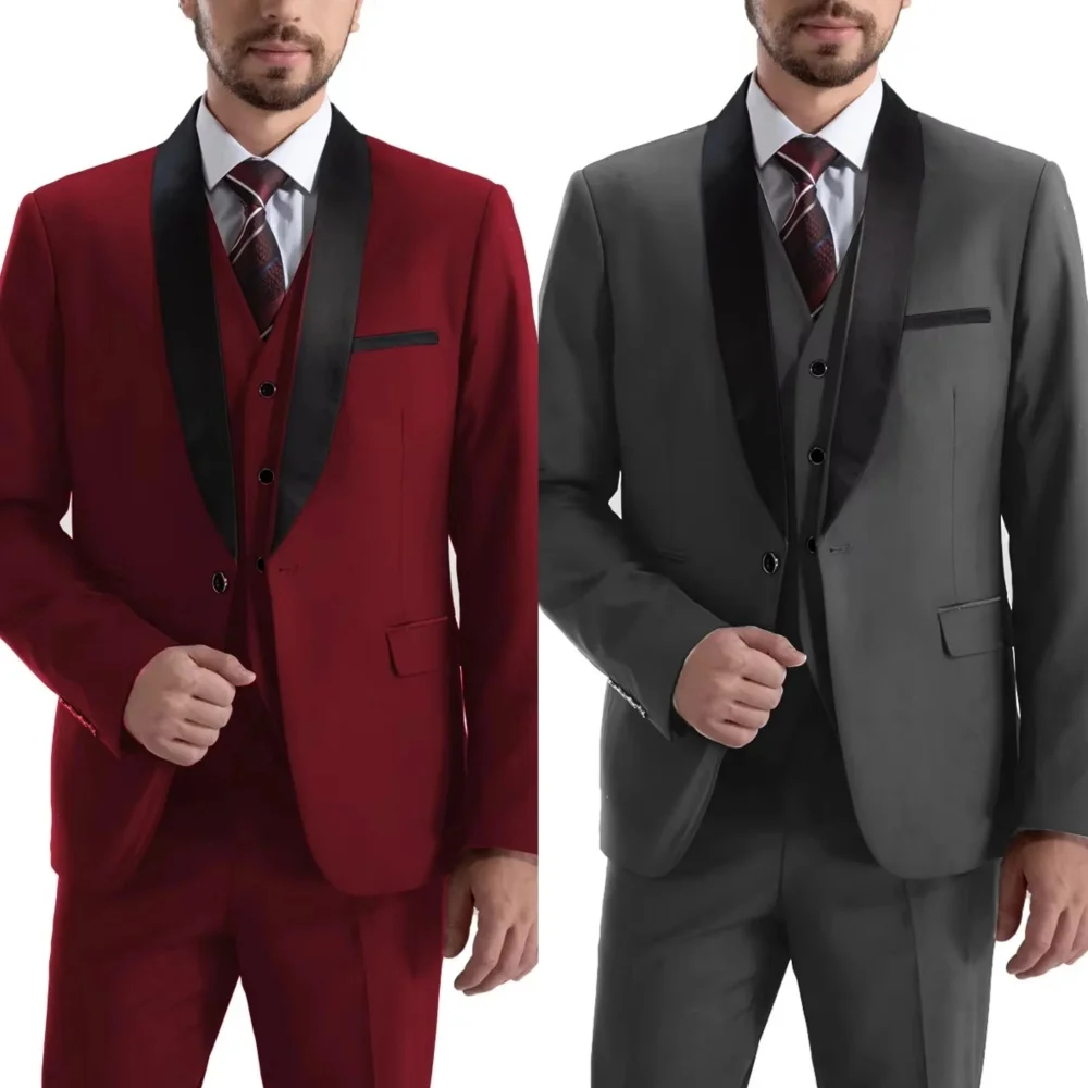 

Slim Fit 3Piece Set Gentleman Style Single Button Groomsmen Formal Wedding Business Suit Handsome Groom Best Man